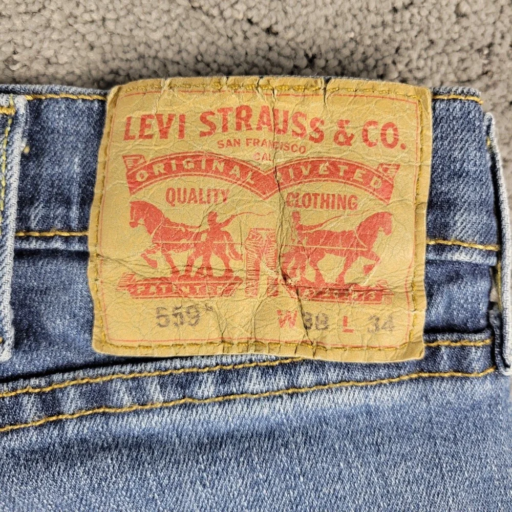Levis 559 Jeans Mens 38x34 Blue Relaxed Straight Leg Mid Rise Stretch Denim